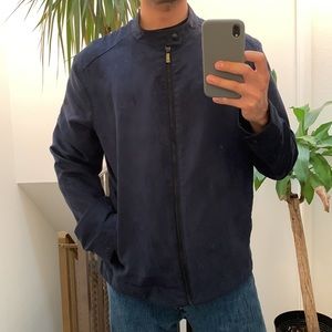 ZARA FAUX SUEDE JACKET, BLUE, Buttoned collar strap, SIZE XL